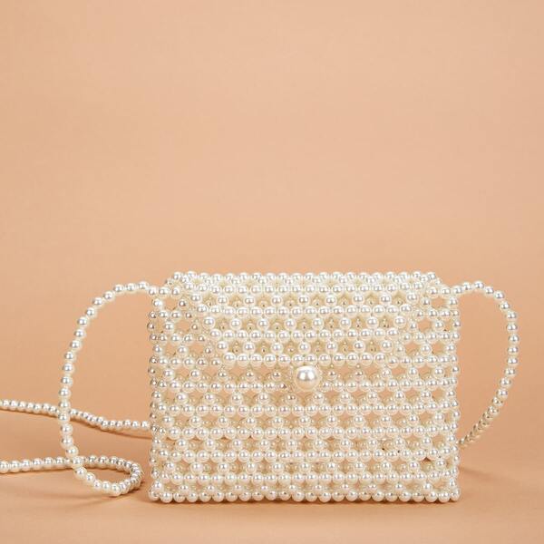 

Faux Pearl Beaded Crossbody Bag, White