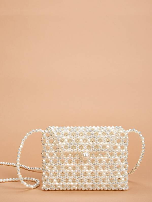 

Faux Pearl Beaded Crossbody Bag, White