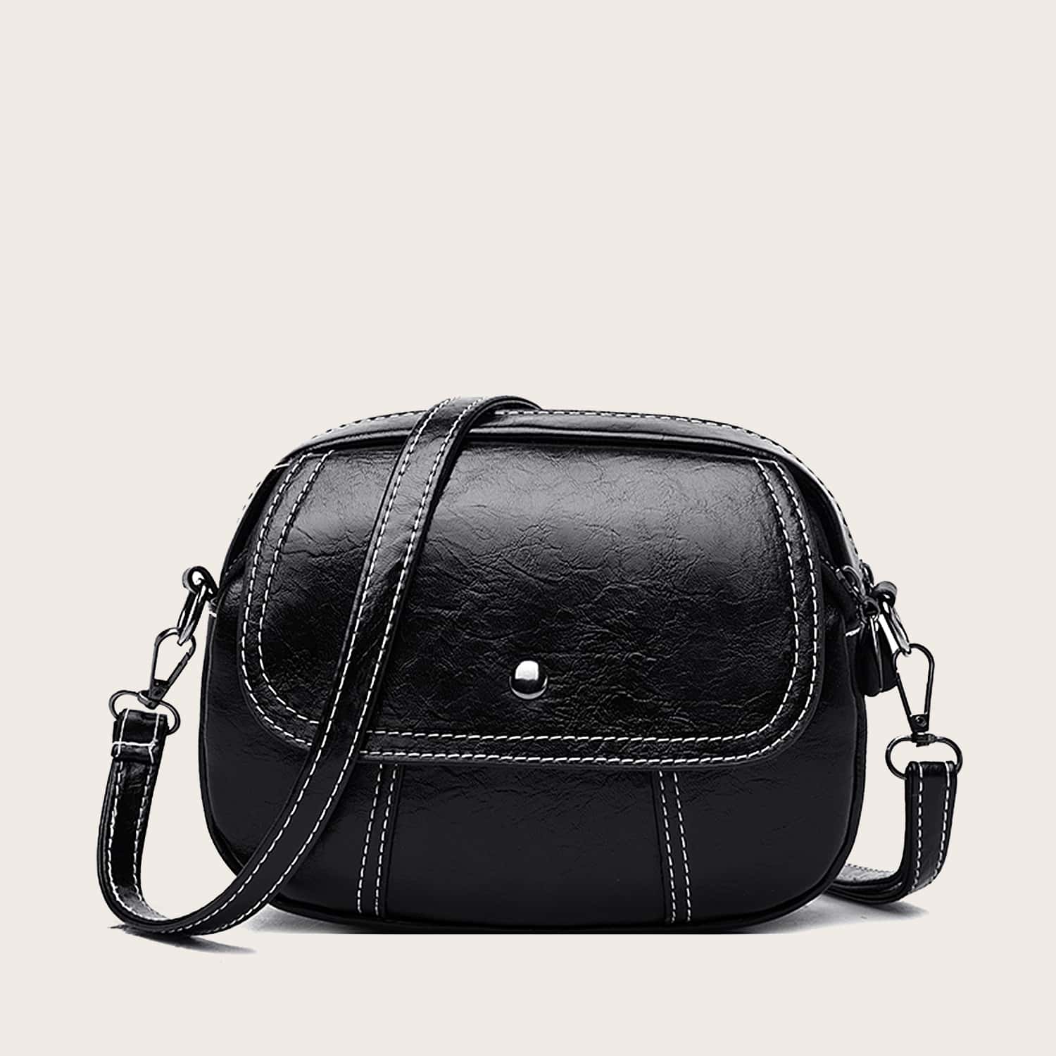 

Stitch Detail Side Pocket Crossbody Bag, Black
