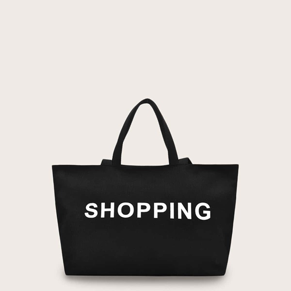 

Letter Graphic Canvas Tote Bag, Black and white