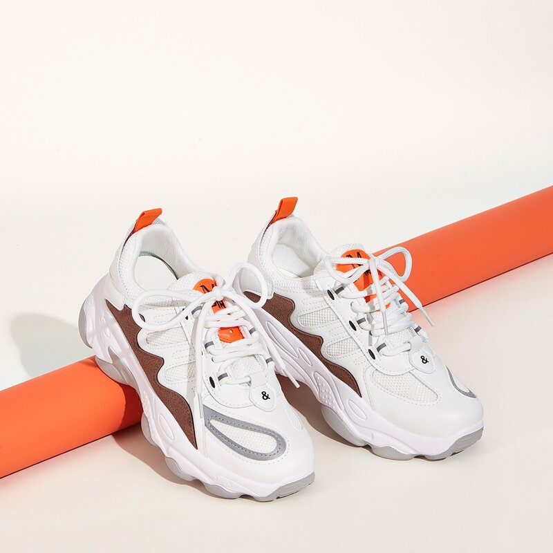 

Lace-up Colorblock Chunky Trainers, White
