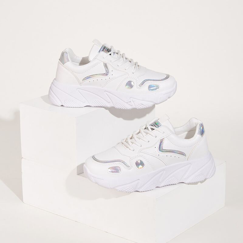 

Lace-up Holographic Chunky Trainers, White