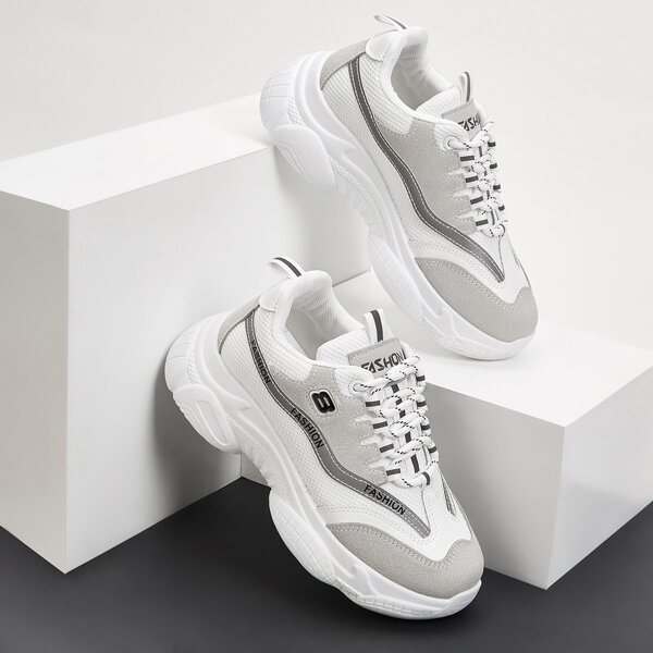 

Lace-up Letter Graphic Chunky Trainers, White