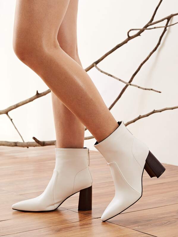 

Point Toe Back Zip Chunky Boots, White