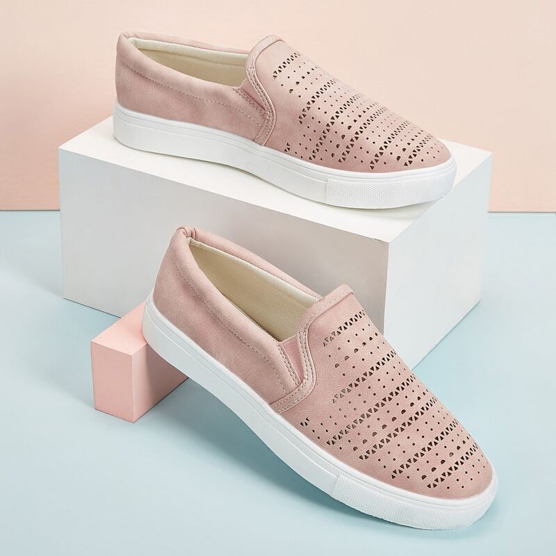 

Hollow Out Slip On Sneakers, Pink
