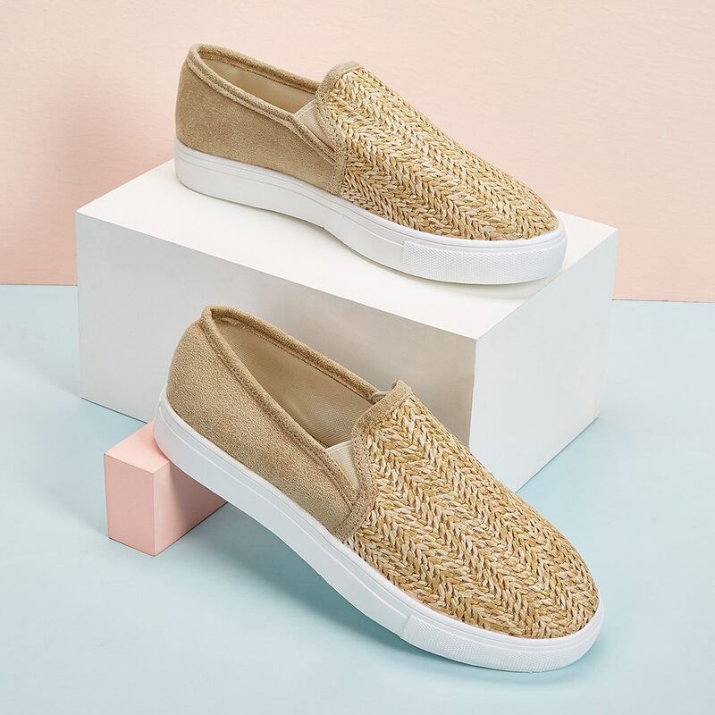 

Woven Detail Slip On Sneakers, Apricot