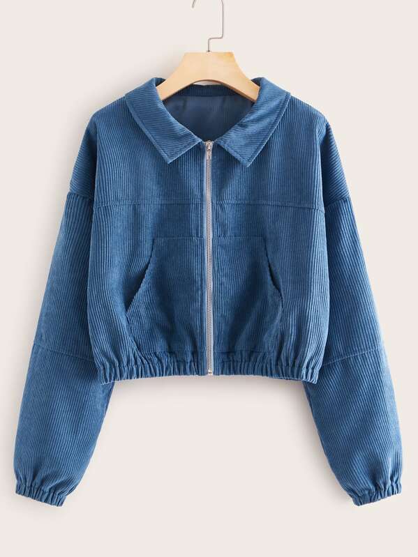 

Zip Up Pocket Front Corduroy Jacket, Blue