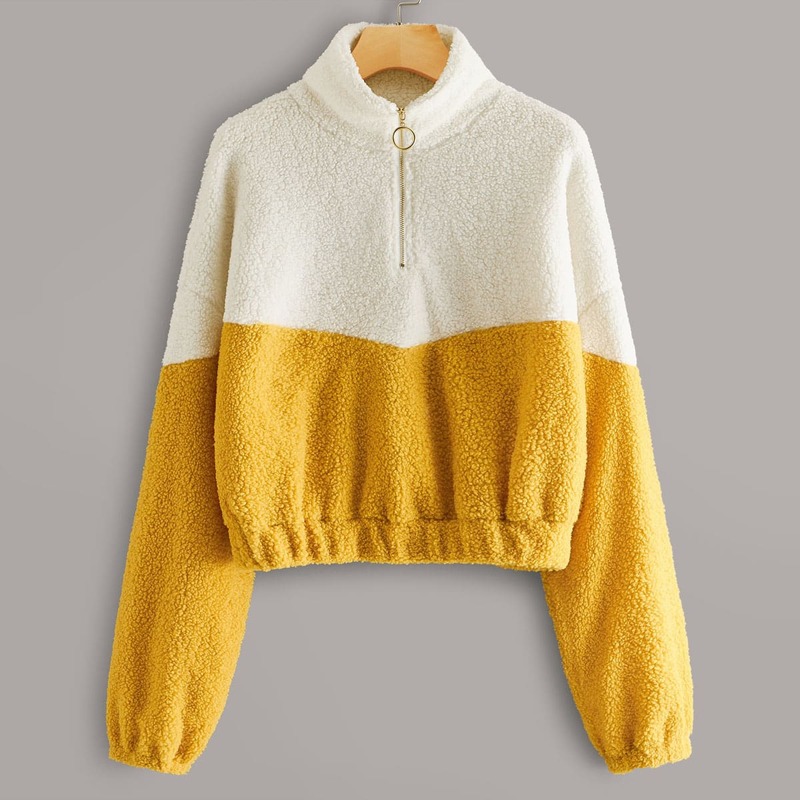 

Two Tone Half Zip Drop Shoulder Teddy Sweatshirt, Multicolor