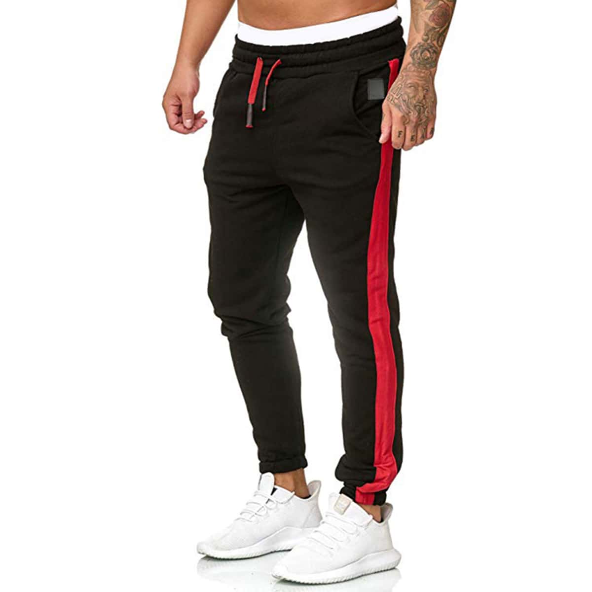 

Guys Contrast Panel Drawstring Sweatpants, Black