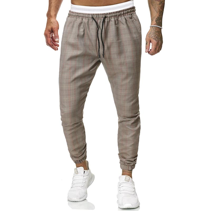 

Guys Drawstring Waist Plaid Pants, Khaki