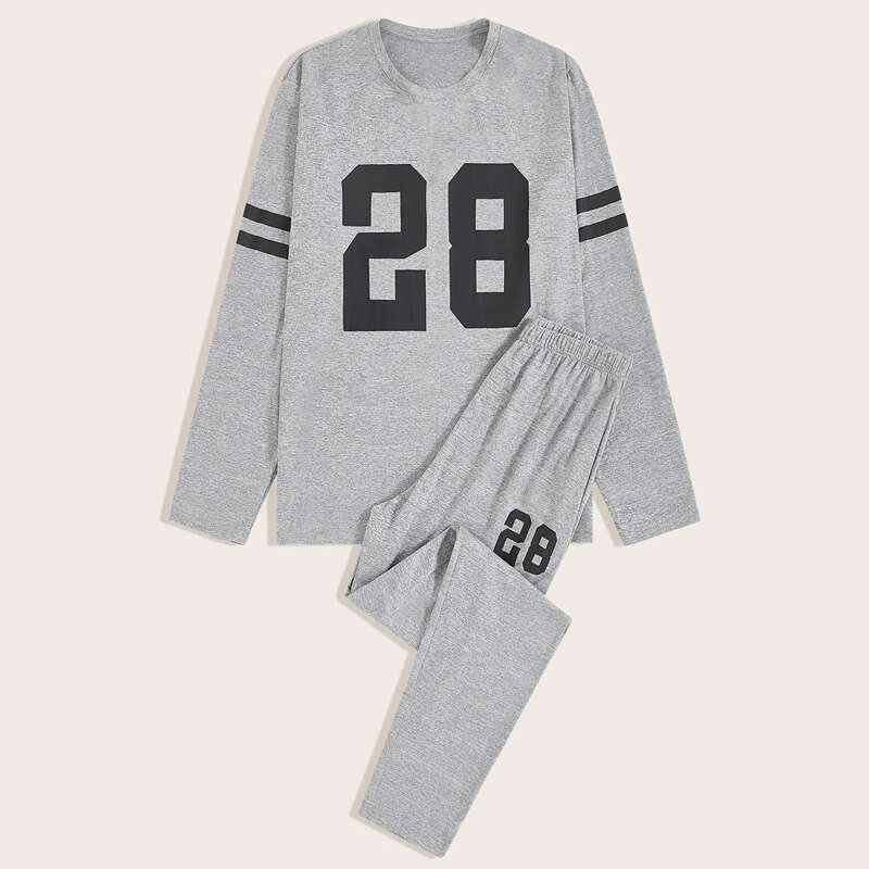 

Guys Letter Graphic Tee & Pants PJ Sets, Grey