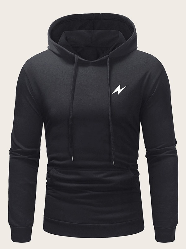 

Men Graphic Print Drawstring Hoodie, Black