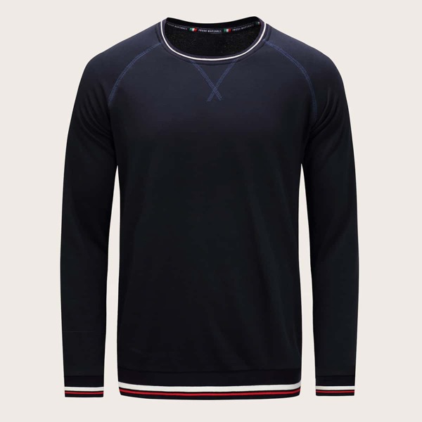 

Men Contrast Stripe Trim Sweatshirt, Navy