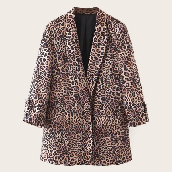 

Leopard Print Rolled Sleeve Blazer, Multicolor