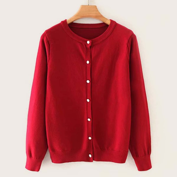 

Button Up Solid Cardigan, Red