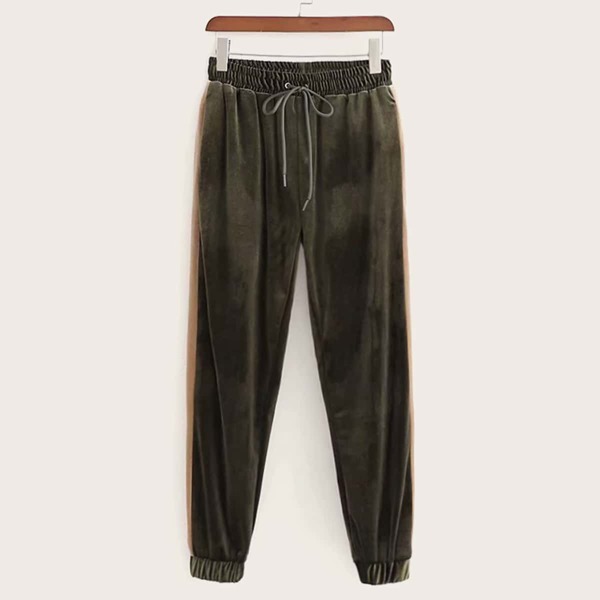 

Drawstring Waist Velvet Sweatpants, Army green