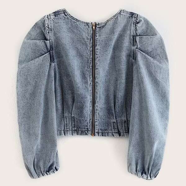 

Puff Sleeve Crop Denim Top