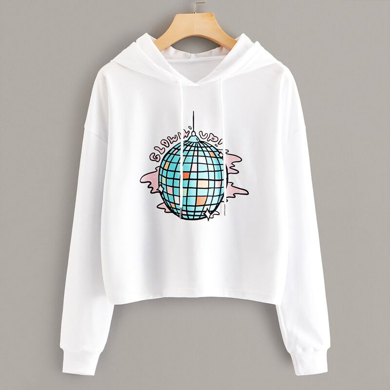 

Graphic Print Drawstring Hoodie, White