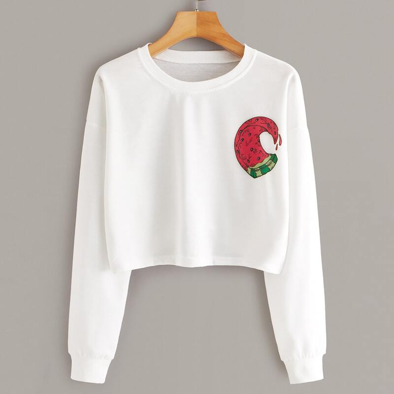 

Watermelon Print Crop Sweatshirt, White