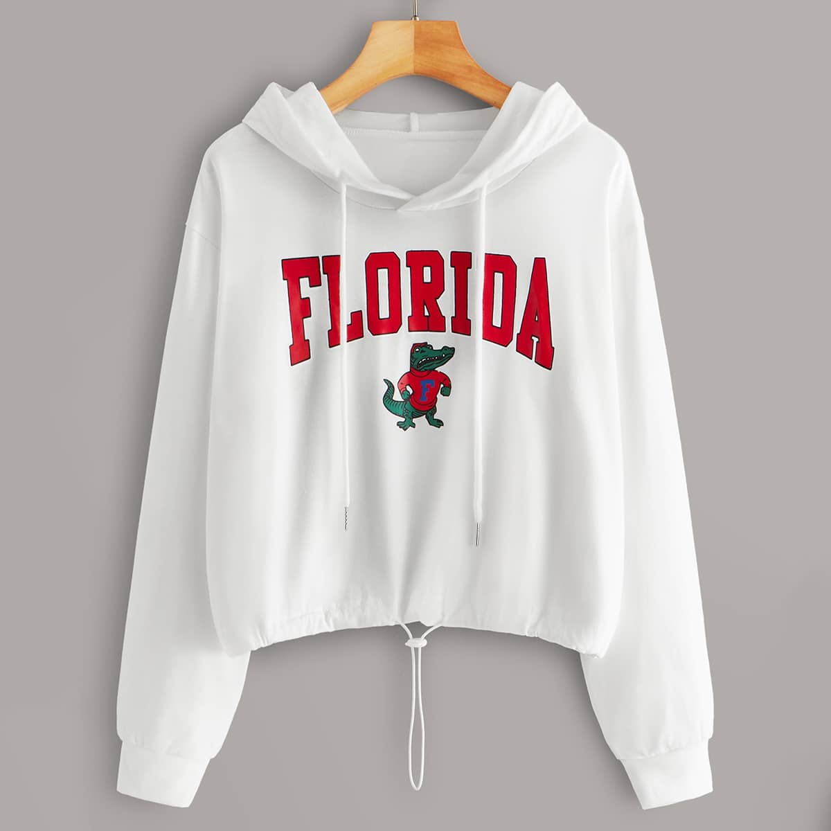 

Crocodile Graphic Drawstring White Hoodie