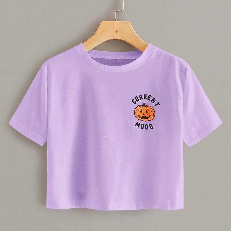 

Halloween & Letter Graphic Crop Tee, Purple