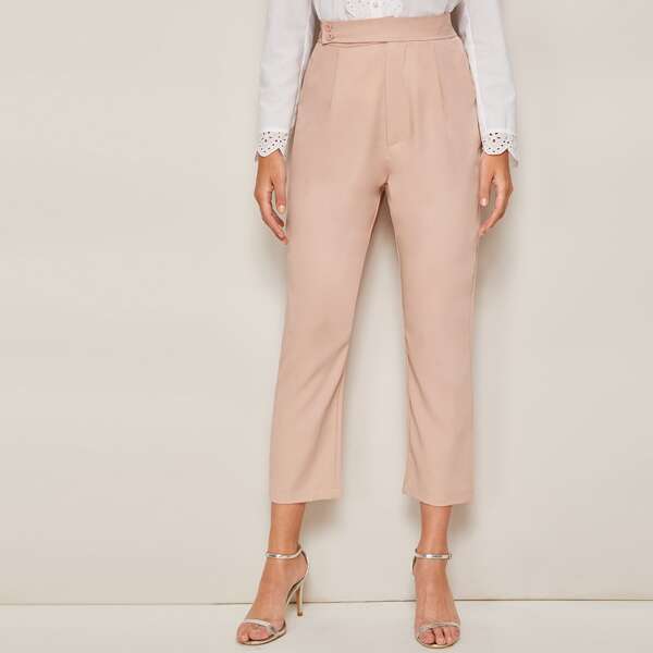 

Solid High Waist Cropped Pants, Pink