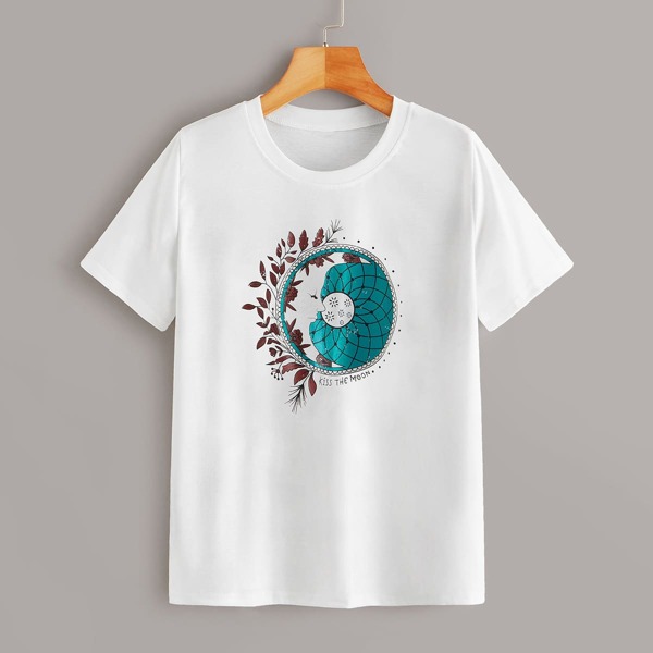 

Laurel Wreath & Moon Print Tee, White