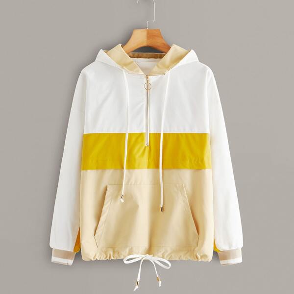 

Cut And Sew Half Zip Drawstring Anorak Jacket, Multicolor