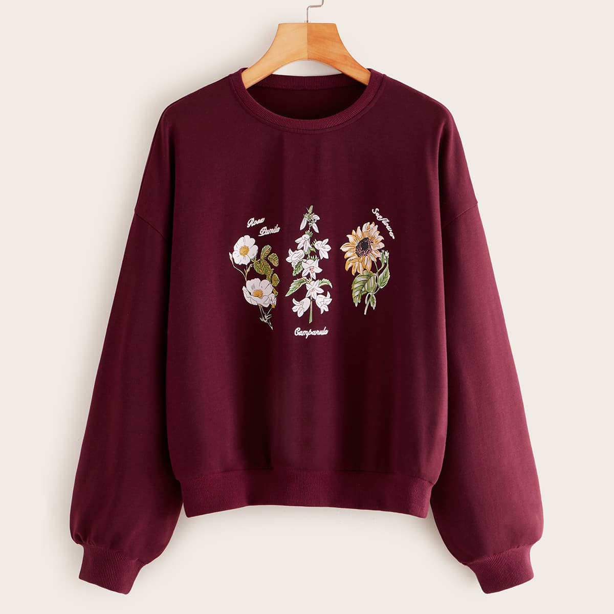 

Floral Print Burgundy Sweatshirt