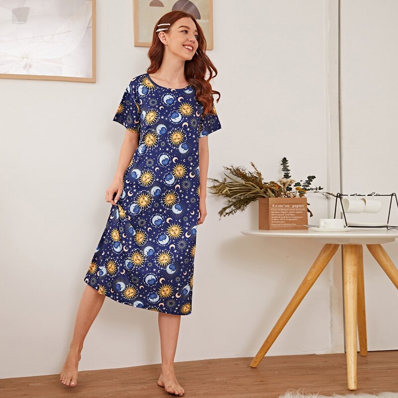 

Abstract Moon & Sun Print Night Dress, Multicolor