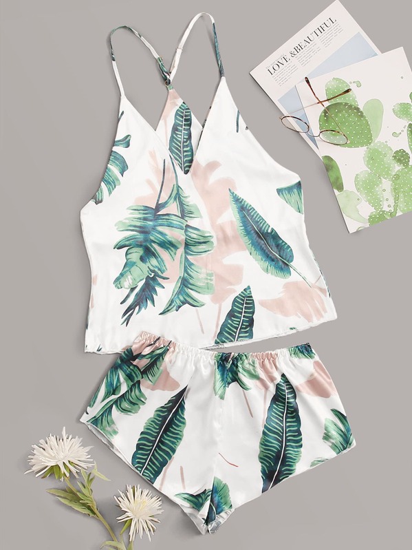 

Tropical Satin Cami With Shorts, Multicolor, Giulia