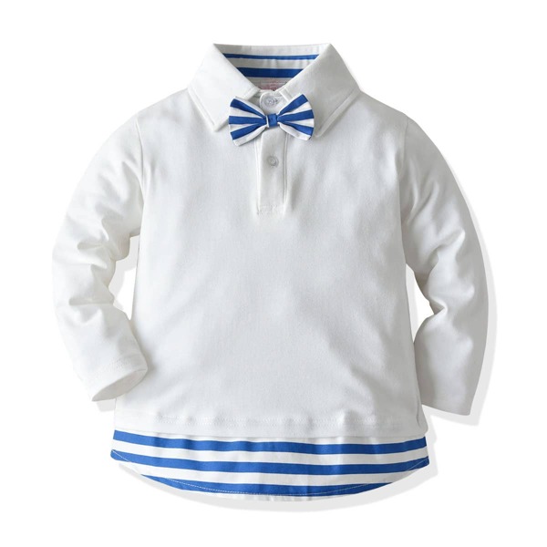 

Toddler Boys Contrast Striped Hem Bow Polo Shirt, White