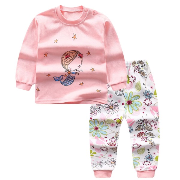 

Toddler Girls Mermaid Print Buttoned Tee With Pants, Multicolor