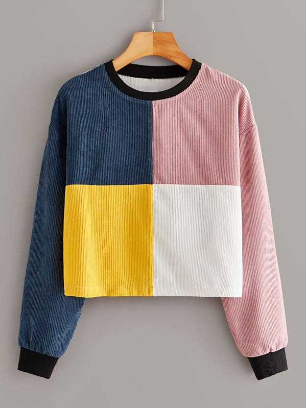 

Corduroy Color-block Drop Shoulder Sweatshirt, Multicolor
