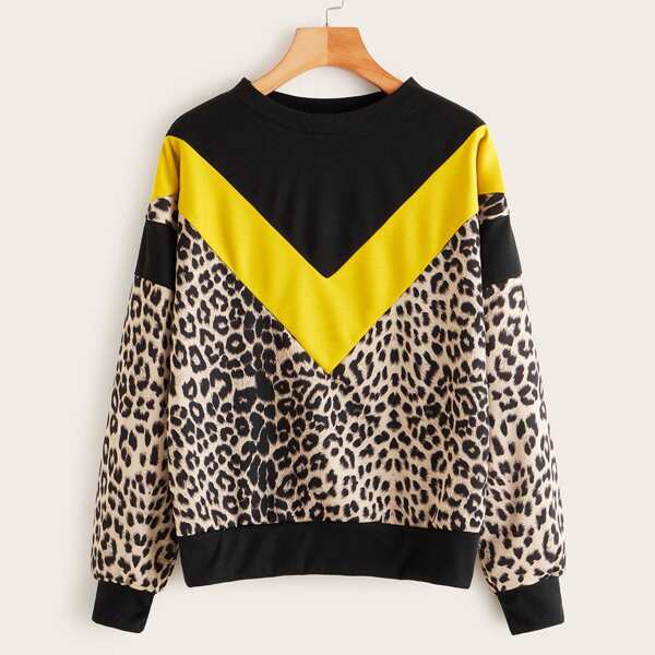 

Color-block Leopard Print Sweatshirt, Multicolor