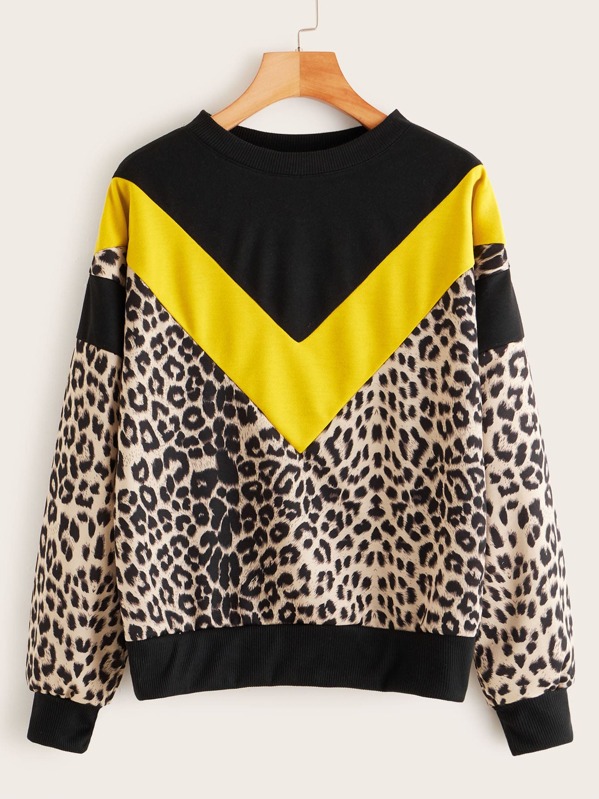 

Color-block Leopard Print Sweatshirt, Multicolor