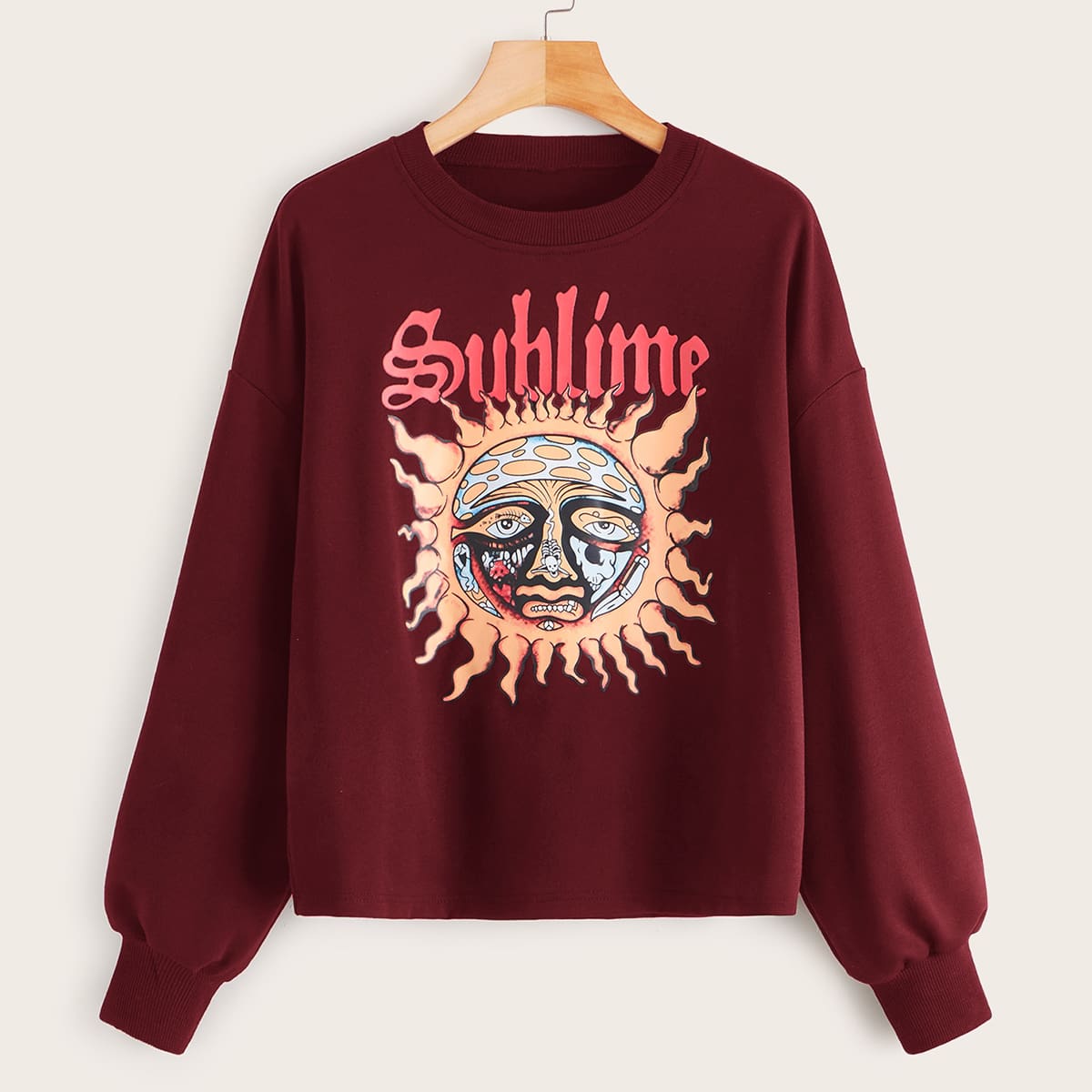 

Sun Graphic Crew Neck Sweatshirt, Burgundy
