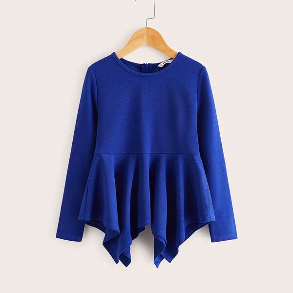 

Girls Solid Asymmetrical Hem Top, Blue
