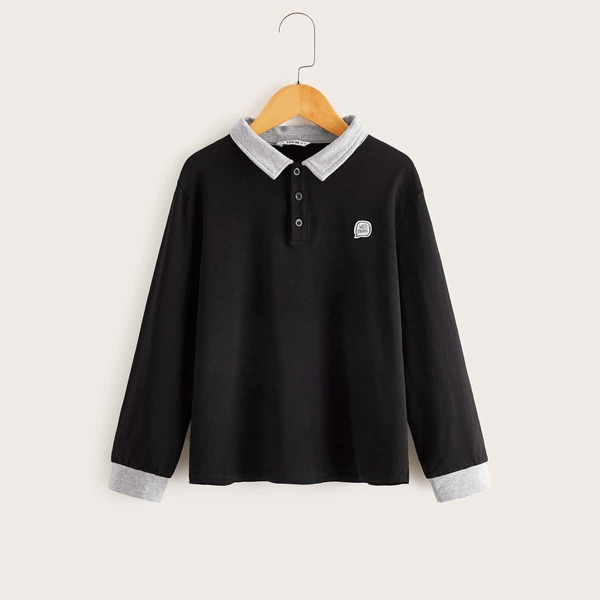 

Boys Patched Detail Contrast Trim Polo Shirt, Black