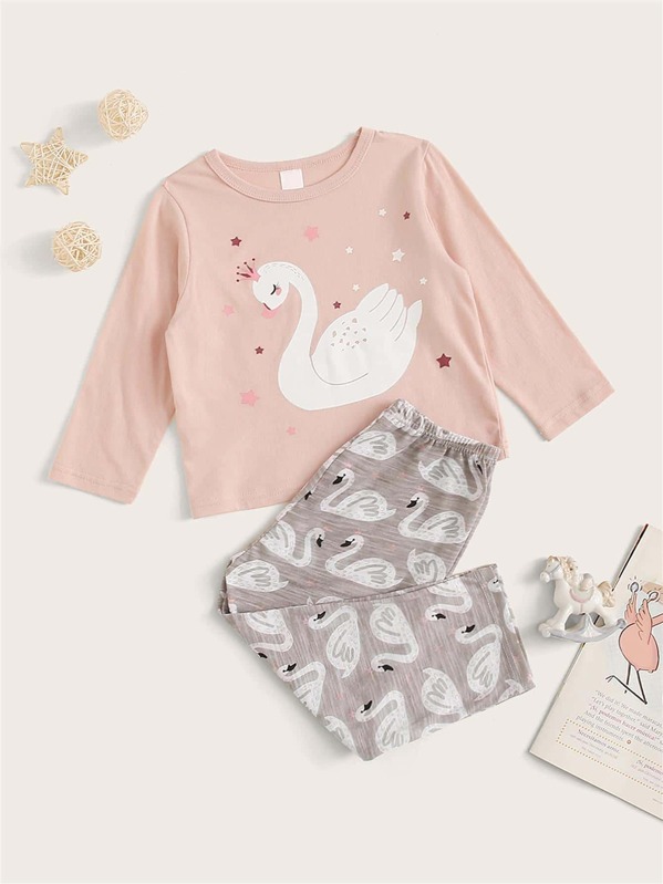 

Toddler Girl Swan Print PJ Set, Multicolor