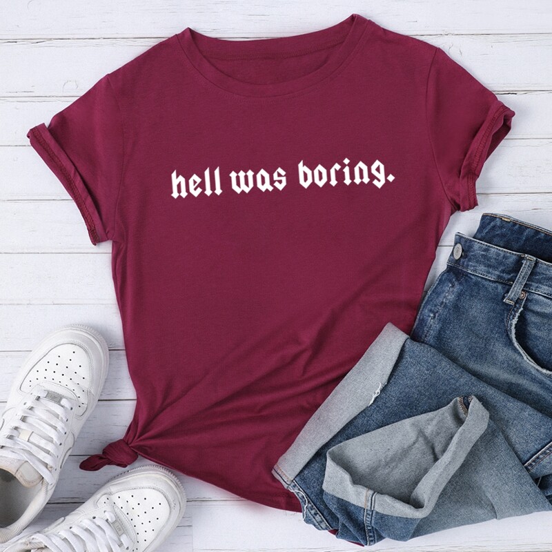 

Slogan Print Short Sleeve Tee, Burgundy