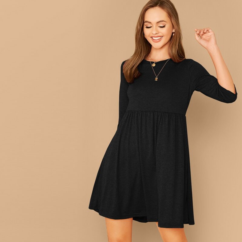 

Heather Knit Flare Tee Dress, Black