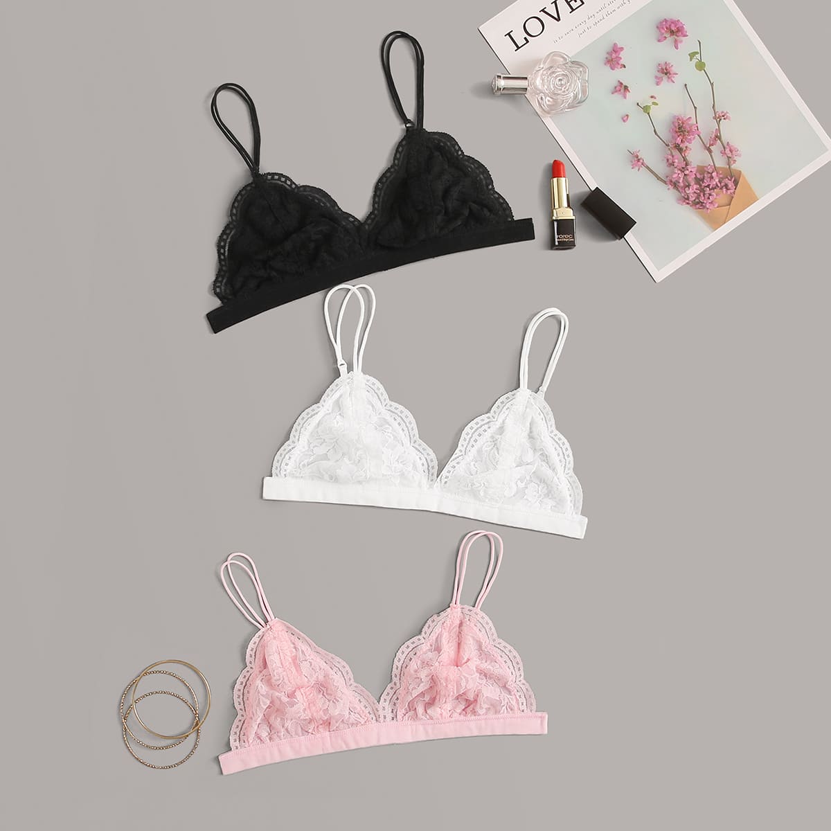 

3pack Floral Lace Bra Set, Multicolor