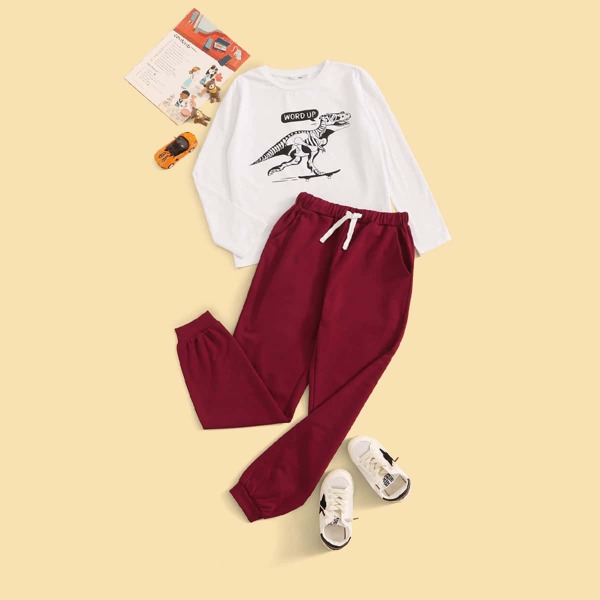 

Boys Dinosaur Print Top & Sweatpants Set, Multicolor
