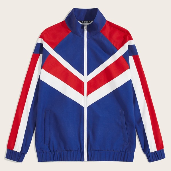 

Men Zip Up Colorblock Chevron Jacket, Multicolor