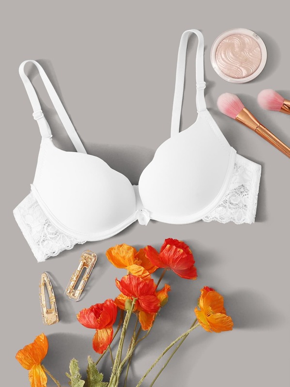 

Contrast Lace Underwire Bra, White