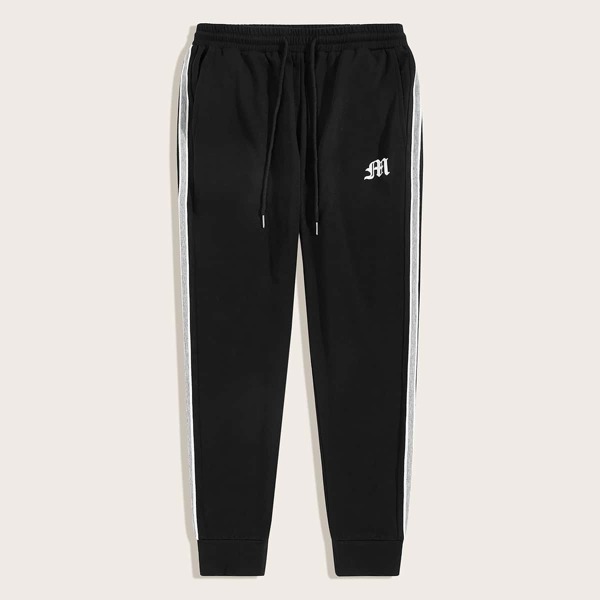 

Men Drawstring Waist Striped Side Joggers, Black