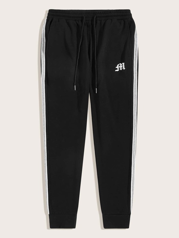 

Men Drawstring Waist Striped Side Joggers, Black