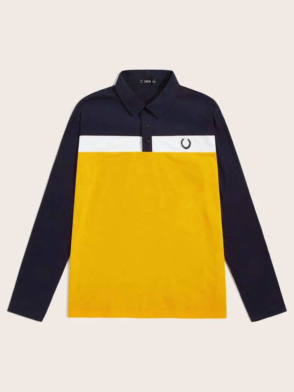

Men Embroidery Detail Colorblock Polo Shirt, Multicolor