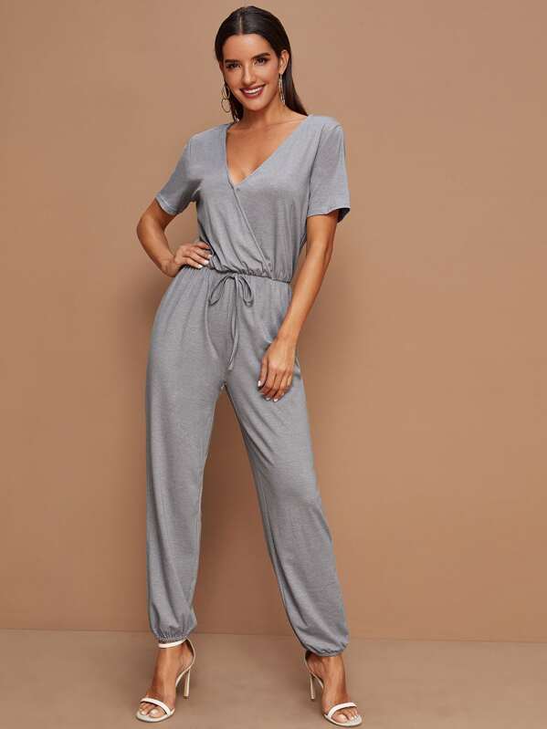 

Surplice Neck Tie Waist Heather Grey Jumpsuit, Juliana